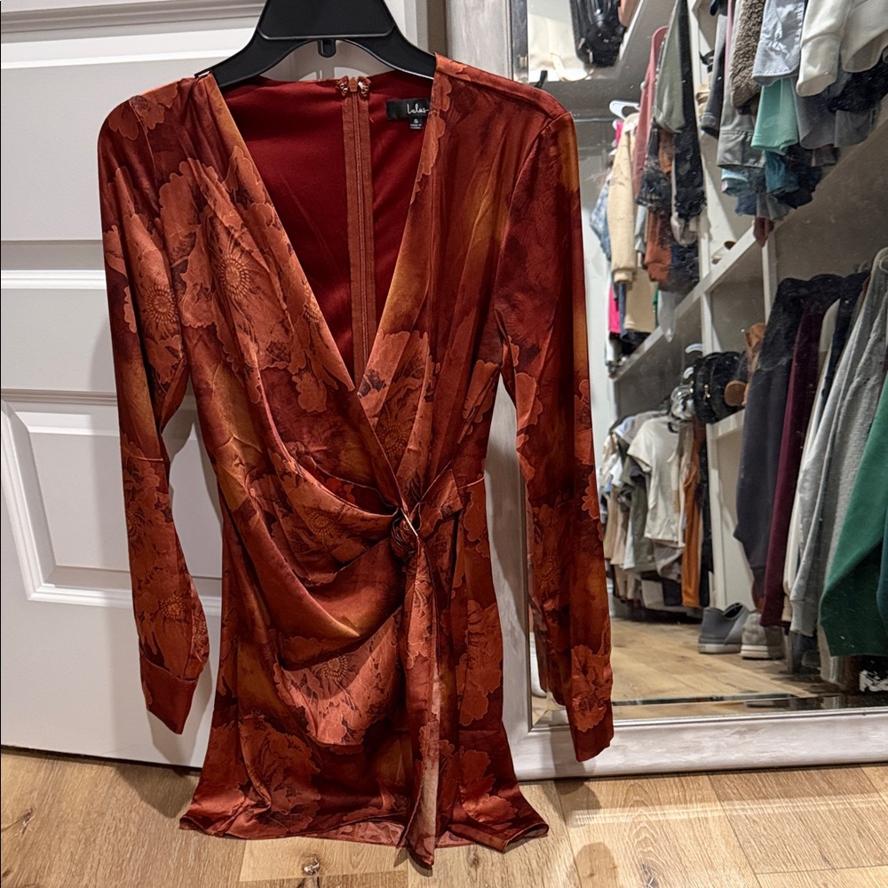 Lulu's Terracotta Floral Wrap dress